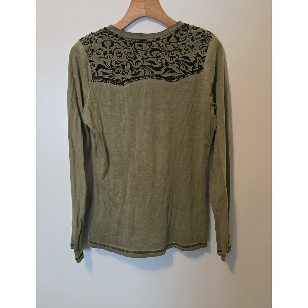 Affliction Long Sleeve Shirt Green Cross Cyber Grunge Vintage Y2K Womens Large - Picture 9 of 12